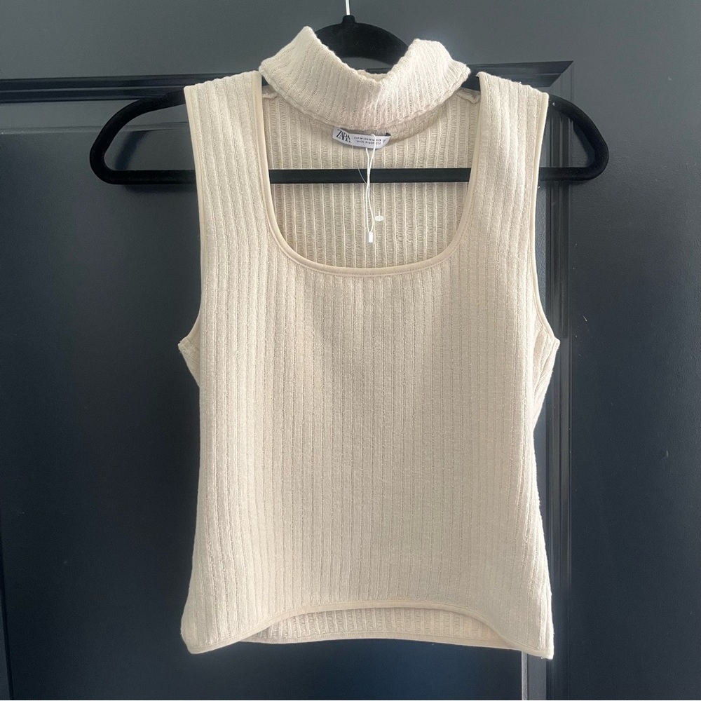 Zara Cream Ribbed Sleeveless Tank Top